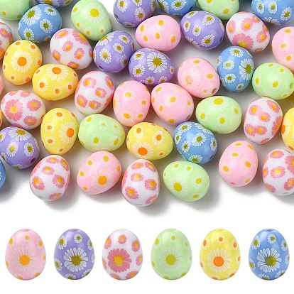 Печатные непрозрачные акриловые бусины, овал с ромашкой