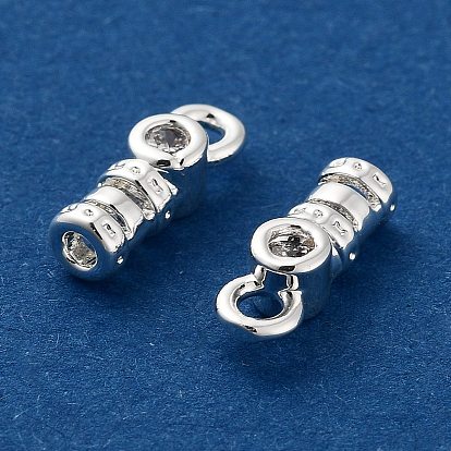 Brass Cord Ends, End Caps with Clear Cubic Zirconia, Column
