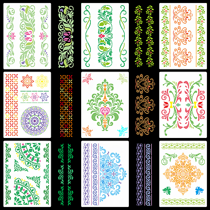 Mandala Flower PET Plastic Hollow Out Drawing Painting Stencils Templates Sets, for DIY Painting