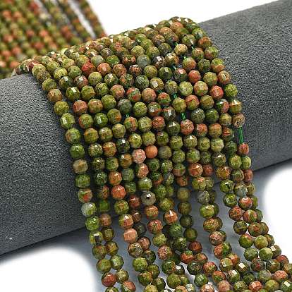Natural Unakite Beads Strands, Energy Prism Cut Double Terminated Point Beads, Faceted Bicone