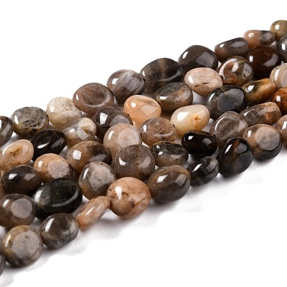 Natural Black Sunstone Beads Strands, Nuggets, Tumbled Stone