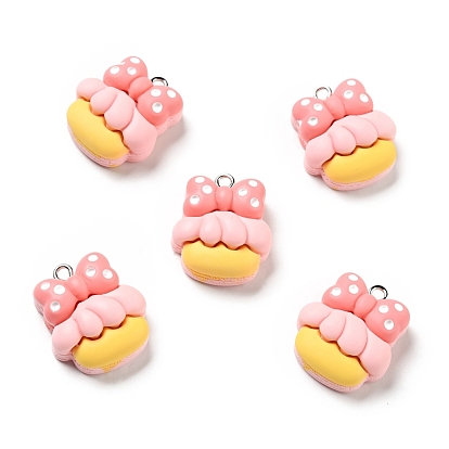 Opaque Resin Pendants, Cake with Bowknot Charm, with Platinum Tone Iron Loops