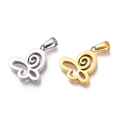 Ion Plating(IP) 304 Stainless Steel Pendants, Manual Polishing, Butterfly