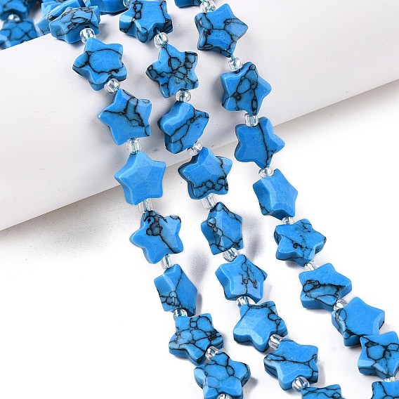 Синтетические бусины, окрашенные в бирюзовый цвет, с бисером, граненые звезды