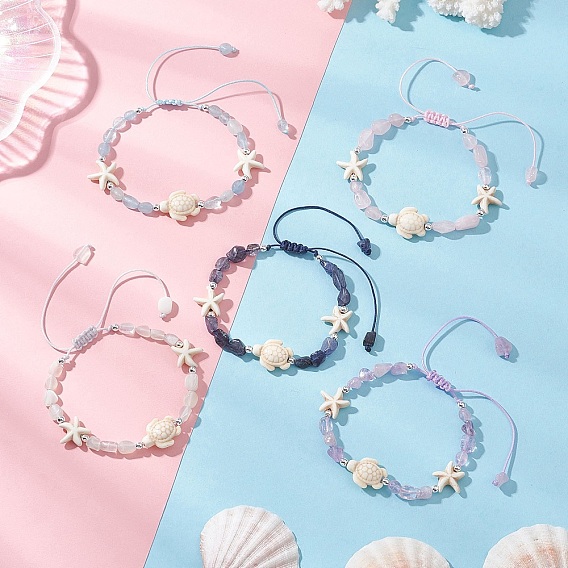 Браслеты из плетеных бусин из натуральных и синтетических драгоценных камней, Регулируемые браслеты из плетеного нейлонового шнура для женщин