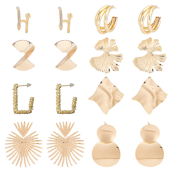 8 пары 8 стильные серьги-гвоздики из сплава в форме листьев гинкго, веера, спирали и трапеции для женщин