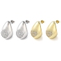 Teardrop with Heart Brass Micro Pave Clear Cubic Zirconia Stud Earrings, Long-Lasting Plated, Lead Free & Cadmium Free