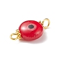 Natural Freshwater Shell Connector Charms, with Golden Tone Iron & Alloy Findings, Flat Round with Evil Eye, Dyed