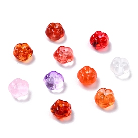 Autumn Theme Transparent Glass Beads, with Glitter Powder, Pumpkin
