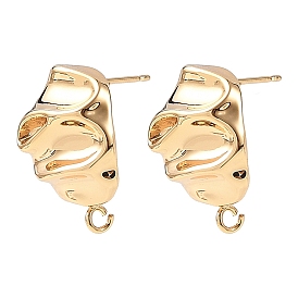SHEGRACE Brass Stud Earring Findings, Nuggest, with Loop, Cadmium Free & Lead Free & Nickel Free, Long-Lasting Plated