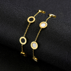 Pulseras minimalistas de acero inoxidable con números romanos y eslabones redondos planos para hombre, dorado
