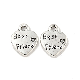 Tibetan Style Zinc Alloy Charms, Lead Free & Cadmium Free, Heart with Word Best Friend, 12.5x9.8x1.5mm, Hole: 1.5mm, about 714pcs/500g