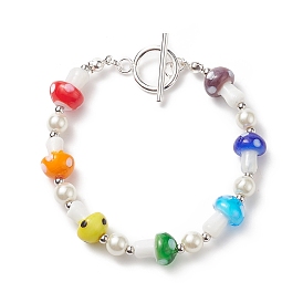 Bracelet en perles de verre et champignon au chalumeau avec 304 fermoirs à bascule en acier inoxydable pour femme