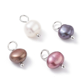 Breloques de perles de culture d'eau douce naturelles, avec broches à tête sphérique en laiton platine, ovale