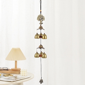 Owl/Sun/Elephant with Evil Eye Style Brass Bell Wind Chimes, for Home Room Hanging Decoration