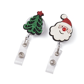 2Pcs 2 Styles Christmas Theme Non-woven Fabrics with ABS Plastic Clip-On Retractable Badge Holders, Tag Card Holders, Santa Claus & Christmas Tree