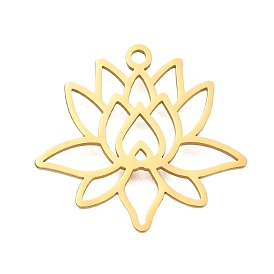 304 Stainless Steel Pendants, Laser Cut, Hollow Lotus Charm