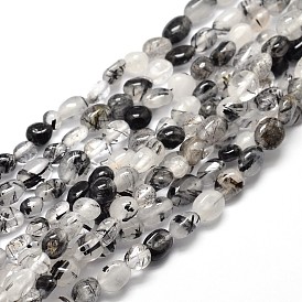 Natural Rutilated Quartz Nuggets Beads Strands, Tumbled Stone, 5~10x6~7x3~7mm, hole: 1mm, about 14.9 inch ~15.7 inch