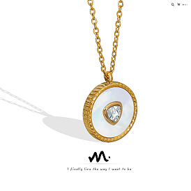 Niche design elegant temperament natural white seashell zircon inlaid pendant necklace female high-end clavicle chain