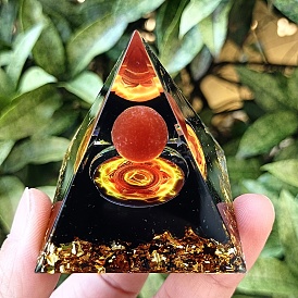 Orgonite Pyramid Resin Energy Generators, Reiki Cat Eye & Black Obsidian Chips Inside for Home Office Desk Decoration