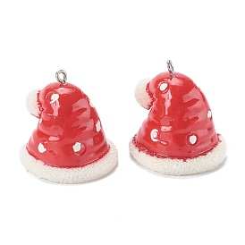 Resin Pendants, with Platinum Piated Iron Peg Bail, for Christmas'Day, Christmas Hat