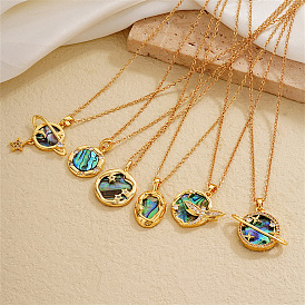 Модные латунные подвески-паве из натуральной ракушки пауа и прозрачного кубического циркония для повседневных вечеринок, золотые