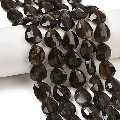 Нити из натуральных бусин дымчатого кварца (облученных)., граненые, слеза
