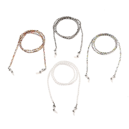 Eyeglasses Chains, Neck Strap for Eyeglasses, with Transparent Glass Beads, 304 Stainless Steel Lobster Claw Clasps and Rubber Loop Ends