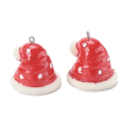 Resin Pendants, with Platinum Piated Iron Peg Bail, for Christmas'Day, Christmas Hat