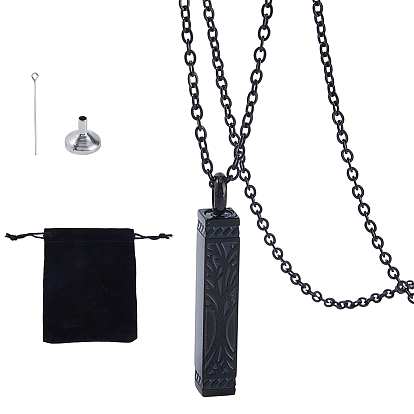 1Pc 304 Stainless Steel Cuboid Pendant Urn Ashes Necklaces, with 1Pc 304 Stainless Steel Funnels, 1Pc Rectangle Velvet Pouches