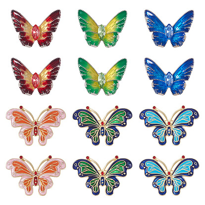 12 шт. 6 стили эмалевые булавки-бабочки, Броши из цинкового сплава для рюкзака, со стеклом