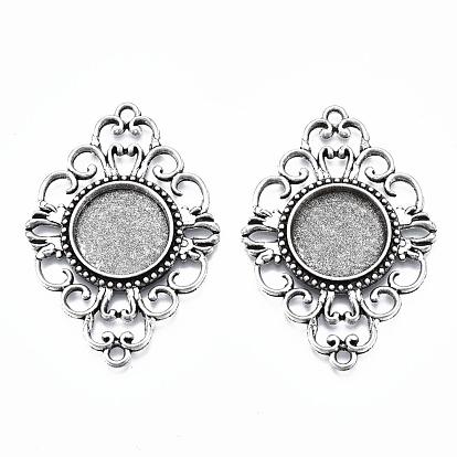 La configuración del conector de filigrana aleación rombo cabujón estilo tibetano, sin plomo y cadmio, bandeja, 17 mm, 53x37x3 mm, Agujero: 2 mm, sobre 153 unidades / 1000 g