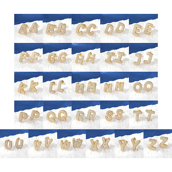 Серьги-гвоздики из латунного микро-паве, Письмо ~ Z, долговечный, без кадмия и без свинца, стойки покрытие