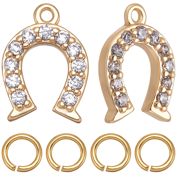 10 шт. Латунные брелоки из прозрачного кубического циркония с микропаве, без никеля , подкова, с латунными открытыми соединительными кольцами (шт.)