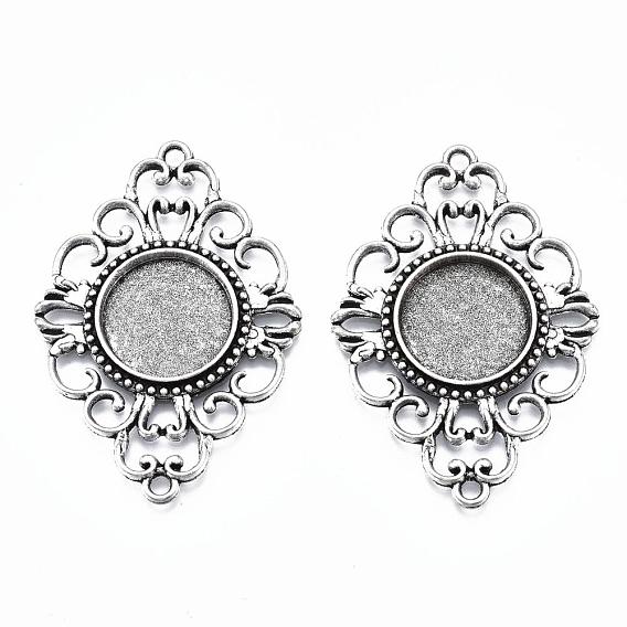 Tibetan Style Alloy Filigree Rhombus Cabochon Connector Settings, Cadmium Free & Lead Free, Tray, 17mm, 53x37x3mm, Hole: 2mm, about 153pcs/1000g