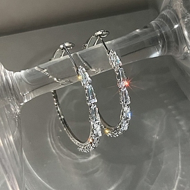 Pendientes de aro con anillo de diamantes de imitación de aleación para mujer, con 925 pin de plata esterlina