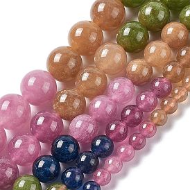 Natural White Jade Imitation Tourmaline Beads Strands, Dyed, Round, Colorful