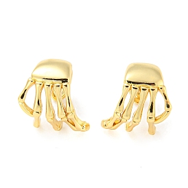Rack Plating Brass Skeleton Hand Cuff Earrings for Women, Lead Free & Cadmium Free, Long-Lasting Plated