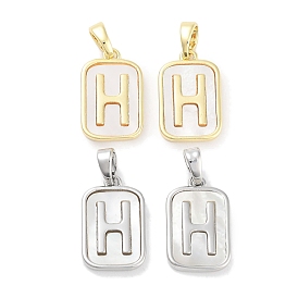 Brass Pave Natural Shell Rectangle Pendants, Letter H Charms
