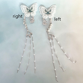 Personalized embroidery three-dimensional butterfly imitation pearl tassel earring earrings without pierced earrings