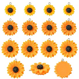 10Pcs 3 Styles Opaque Resin Pendants, with Platinum Tone Iron Loops, Daisy Flower Charms