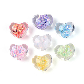 Прозрачный бисер cmолой, Сердце со цветками , пайетка внутри