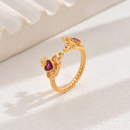 Модное латунное кольцо-манжета с кубическим цирконием, кольцо с открытым сердцем для женщин