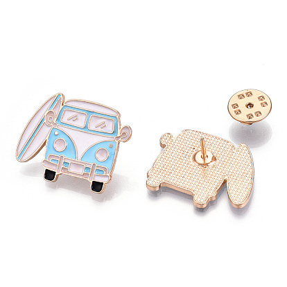 Alloy Enamel Brooches, Enamel Pin, with Butterfly Clutches, Car, Deep Sky Blue