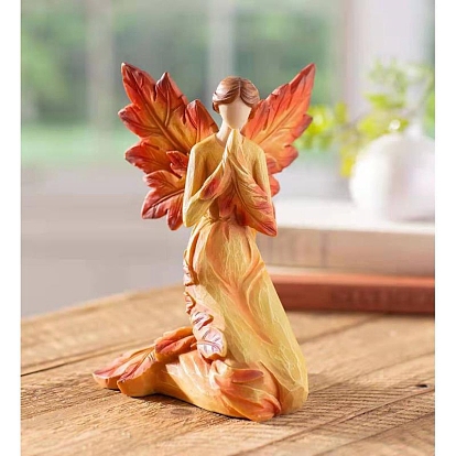 Autumn Resin Maple Leaf Angel Figurines, for Home Office Desktop Decoration