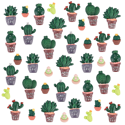 40Pcs 10 Style Opaque Resin Cabochons, with Refrigerator stick, Countryside, Cactus & Cactus with Word Sunny Day
