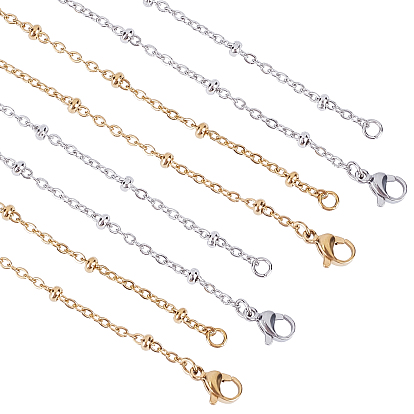 304 Stainless Steel Satellite Chain Necklaces, with Rondelle Beads and Lobster Claw Clasps
