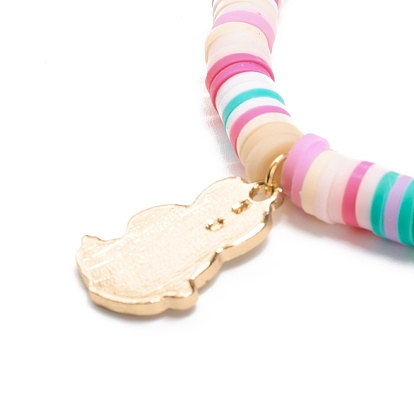 Handmade Polymer Clay Heishi Surfer Stretch Bracelet, Alloy Enamel Rabbit with Carrot Charms Preppy Bracelets for Women