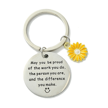 201 подвески из нержавеющей стали с подвесками из легированной эмали, Брелок, с железным разъемным ключом, подсолнечник