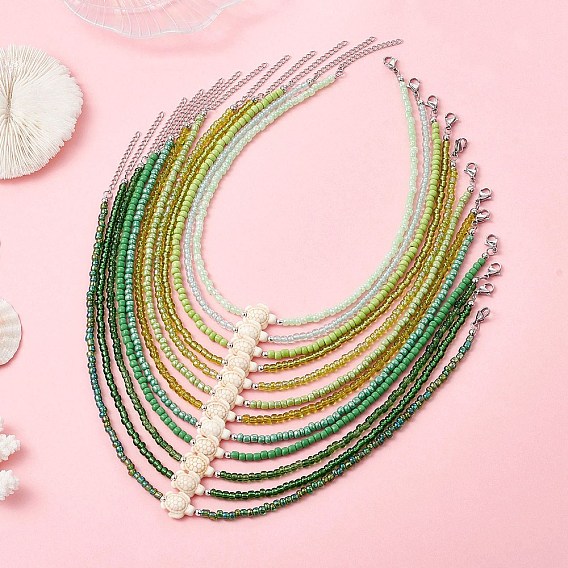 12шт. 12 цвета океанская синтетическая бирюзовая черепаха с ожерельем из стеклянных бусин для женщин, цвет нержавеющей стали